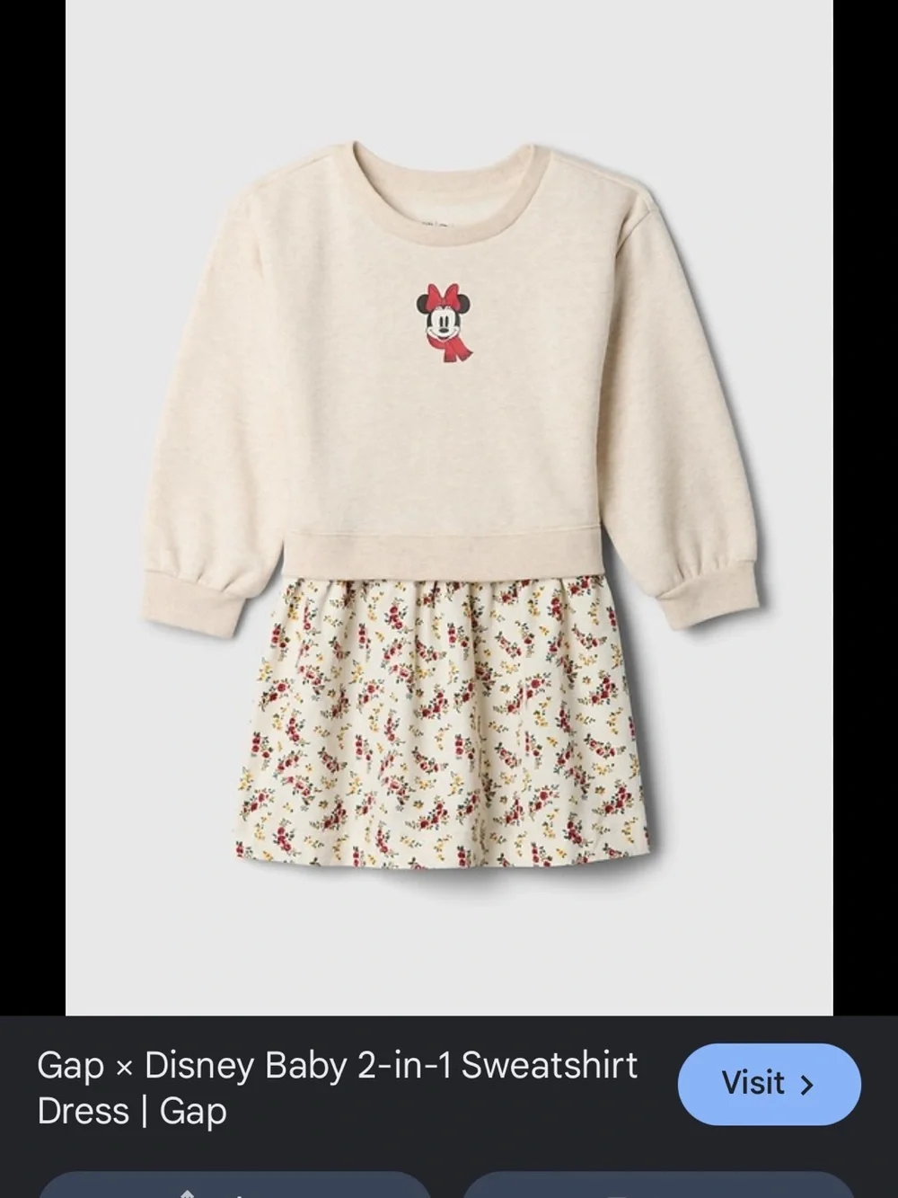 GAP Cream Pullover Dress with Minnie Mouse and Floral Skirt